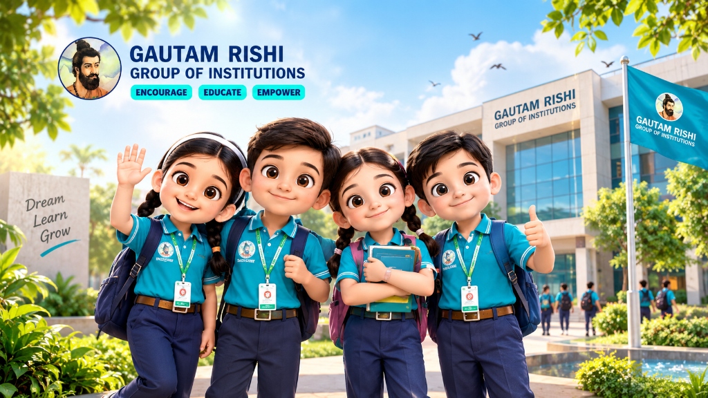 Gautam Rishi Group of Institutions official mascots at modern school campus